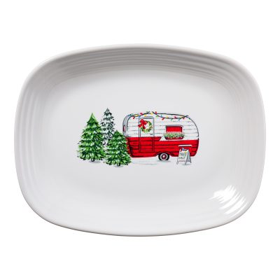 Retired Holiday Trailer with Tree 12 Inch Large Rectangular Platter